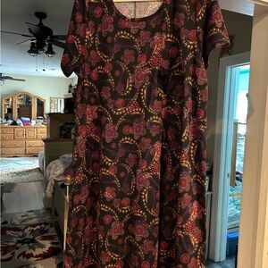 LuLaRoe Black Dress with Red and Purple Floral Design